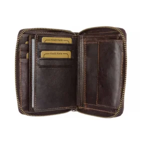 Brązowy portfel skórzany WILD na suwak wnętrze i kieszenie / Brown WILD leather zip wallet interior compartments